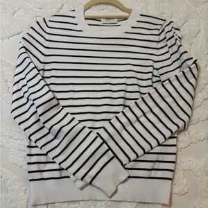 Babaton Navy and White Striped Crewneck Sweater